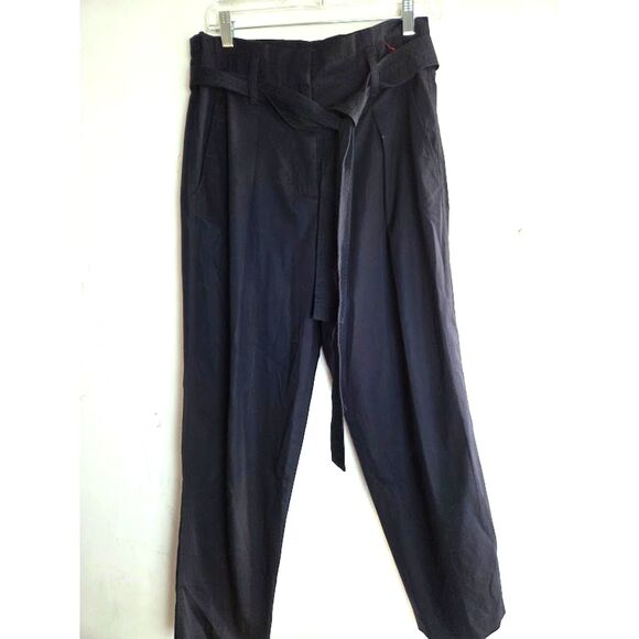 31 Phillip Lim Black 100% Cotton Paper Bag Straight Leg Tie Waist Trousers sz 2 - Picture 3 of 10
